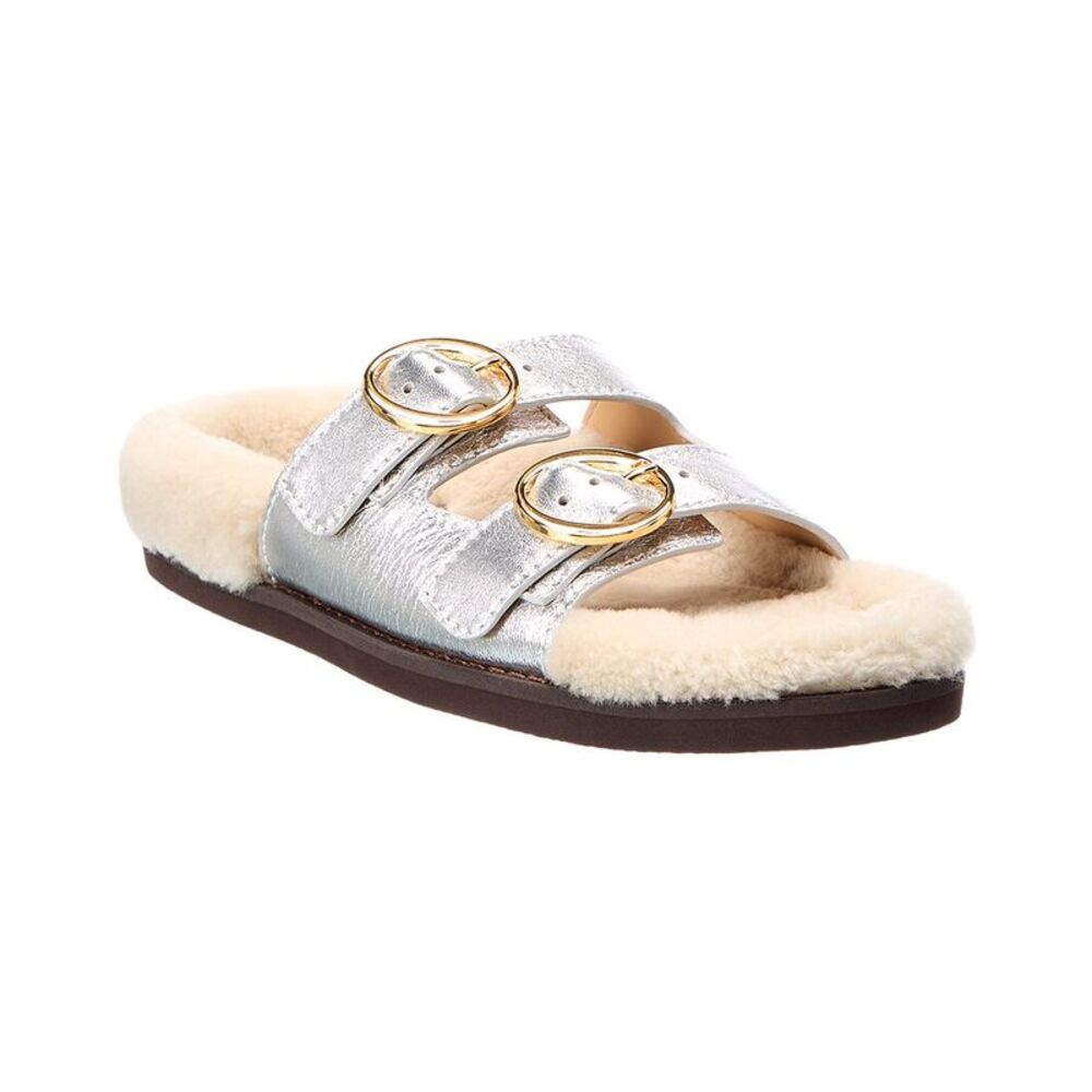 Odissi Leather & Shearling Sandal, Silver